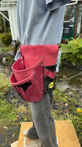 Apron: Ex Factory Sample - Bright Pink Combination tool belt with hammer holder and tape clip