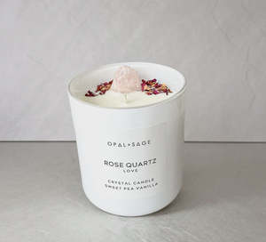 Gifts: Opal & Sage - Rose Quartz Crystal Candle