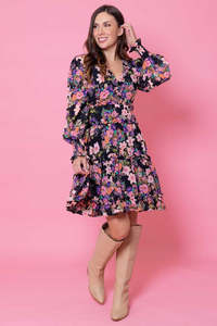 Sale 1: RHIANNON DRESS FLURO FLORAL BLACK