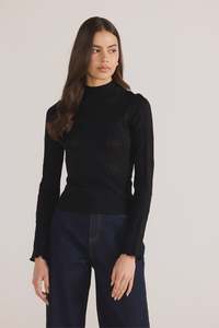 Sale 1: Mink Pink - Bowie Pointelle Skivvy Top Black