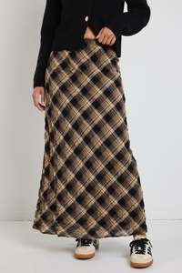 Sale 1: Breathe Caramel Check Bias Maxi Skirt
