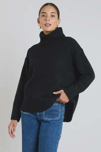 Zealous Black Roll Neck Super Soft Knit Jumper