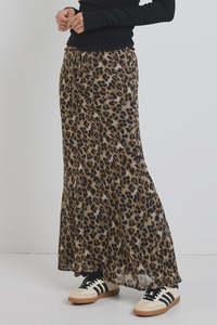 Rally Leopard Tie Waist Bias Maxi Skirt