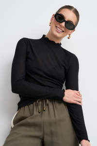 Sale 1: Asher Black Lettuce Edge Knit Top