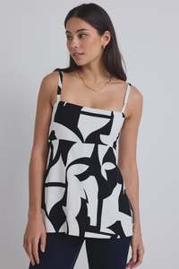 Sale 1: Sunkissed Black White Cutout Print Split Hem Cami Top.