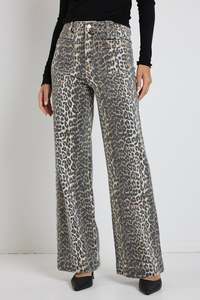 Among The Brave: Zoey Leopard High Rise Wide Leg Pocket Jean