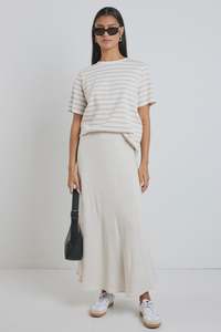 Lagos Natural Linen Blend Bias Maxi Skirt