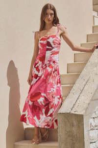 Fashion: Royalty White Poppy Floral Stretch Cotton Pleated Maxi Dress Regular Price