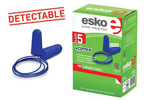 Hearing Protection Safety Work Wear: Metal Detectable Vortex Corded Earplugs, Class 5, 100 Pairs