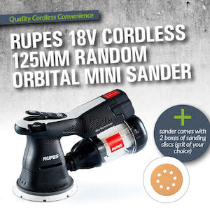Sanders Power Tools: Rupes 18V Cordless 125mm Random Orbital Mini Sander - Includes 100 Sanding Discs