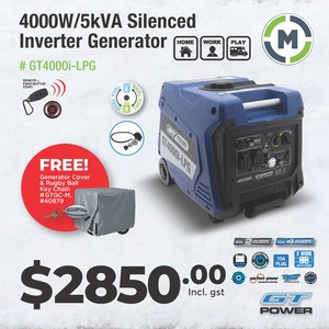LPG And Petrol Dual Fuel GT Power Silenced Inverter 4000W Generator - INCLUDES F&hellip;