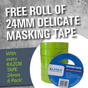 Frontpage: 24mm Razor Tape- 6 Pack - Bonus Free Roll Of 24mm Delicate tape With Every Pack