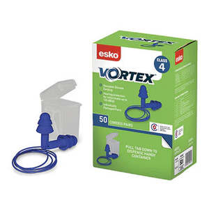 Esko Vortex Class 5 Metal Detectable Corded Blue Earplugs - 50 pairs
