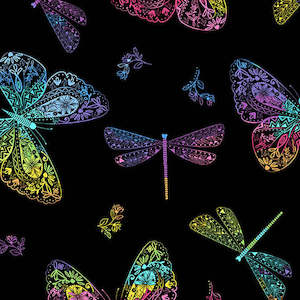 Rainbow Garden~Rainbow Butterflies ~ Black