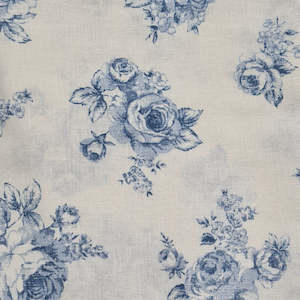 Linen Fabric: La Vie en Rose~ Blue roses