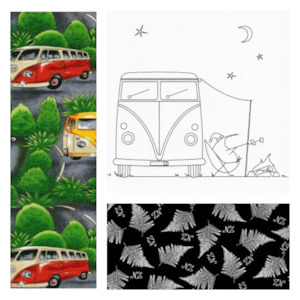 MillyMac Studio~Xmas Kiwi ~Camping~ preprinted linen stitchery & NZ Fat Quarter