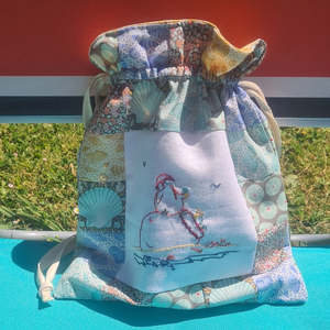 Tilda Cotton Beach: Xmas Kiwi Drawstring Beach Bag Pattern & Kit~ MillyMac Studio Designs