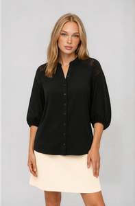 Bronte Shirt Black with lace inset