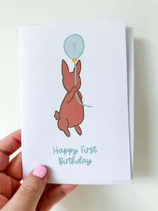 A6 Greeting Card - Happy First Birthday - Blue