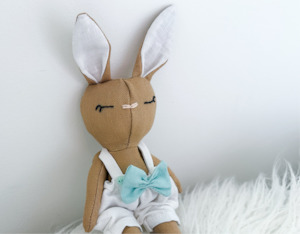 Linen Mini: Mini Linen Bunny in Tan & White Bloomers