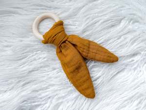 Teethers: Bunny Ear Teether in Mustard Muslin