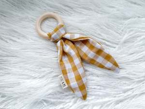 Teethers: Bunny Ear Teether in Mustard Gingham