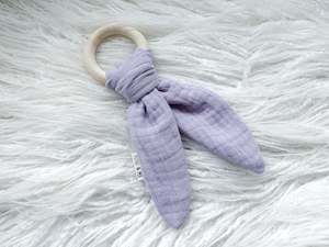 Teethers: Bunny Ear Teether in Lilac Muslin