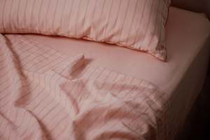 Sleep Deep Linen Cotton Bedding: Flat Sheet - Blush Stripe