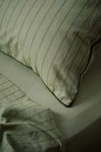 Sleep Deep Linen Cotton Bedding: Flat Sheet - Sage Stripe