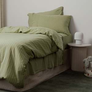 Sleep Deep Linen Cotton Bedding: Duvet Cover - Sage Stripe