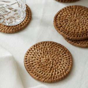 Table Linens: Rattan Coasters/Natural Brown