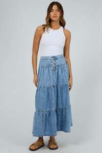 Skirts: Coco Denim Maxi Skirt - Light Blue