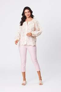 Romantic Embroidered Peasant Top Pink