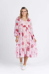 Mint The Label: Simone Dress Pink Peony Print