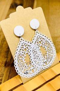 Over The Ditch: White Filigree Long Dangles