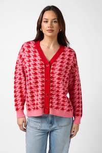 Jumpers Cardis: Xanthe Cardigan Houndstooth Red/Candy