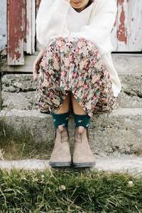 Socks: Merino Wool Roll Top Crew Socks Flora