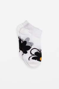 Socks: Socks White With Black Big Flower