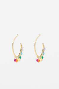 Accessories: Gold Hoop Earrings With Rainbow Crystals