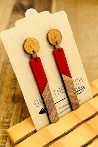 Over The Ditch: Red With Wood Long Dangles
