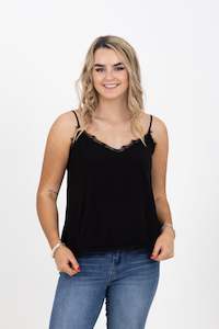 Tees: Cami With Lace Trim Black