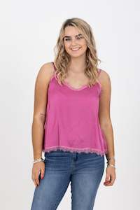 Tees: Cami With Lace Trim Raspberry