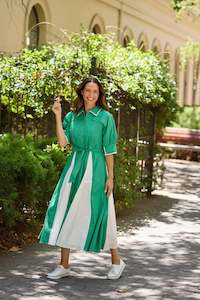 Aubree Dress Green With White