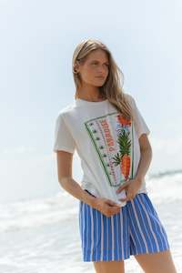 Ellia Crew Tee Paradise Beach Print  White