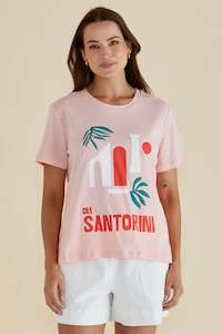 Ellia Crew Tee Santorini Print Pink