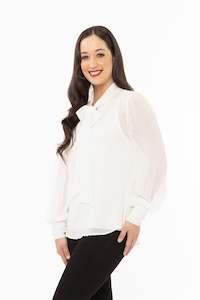 Billie The Label 1: Kitty Bow Top White Dobby