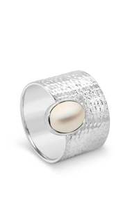 Stones Silver: Silver Band 12mm With Pearl Stone