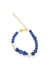 Rare Rabbit Accessories: Scallops Wood Bracelet With Pearl Blue