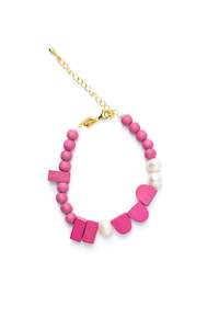 Scallops Wood Bracelet With Pearl Pink