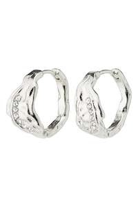 Pia Organic Shape Crystal Hoop Earring Silver Plated